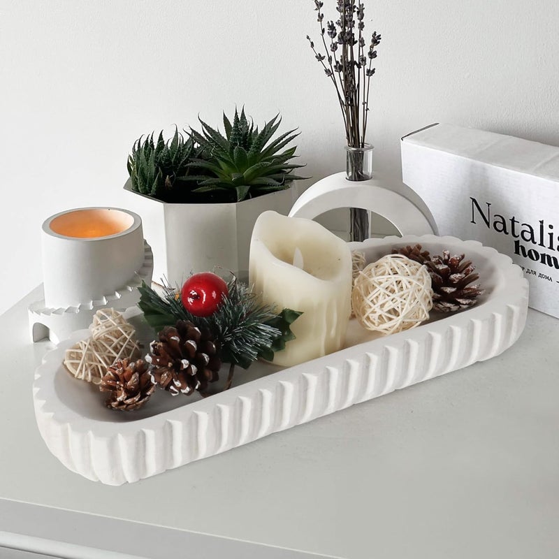 Oakrain Wooden Decorative Bowl, Dough Bowl for Home Decor, 16" Table Centerpiece Bowl with Hand Carved Vertical Stripes for Farmhouse Boho Rustic Style, White - Image 5